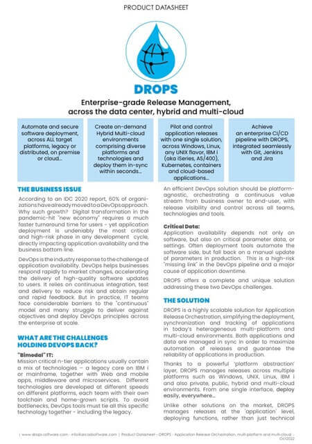DROPS - Application Release Automation Solution Datasheet