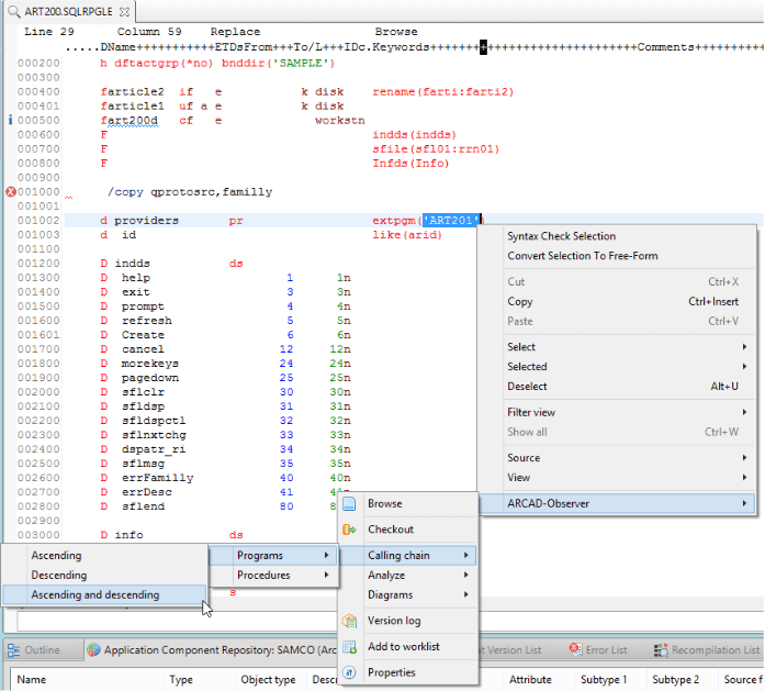 Instant access to the ‘Program Calling Chain’ from RPG source code edited in LPEX 