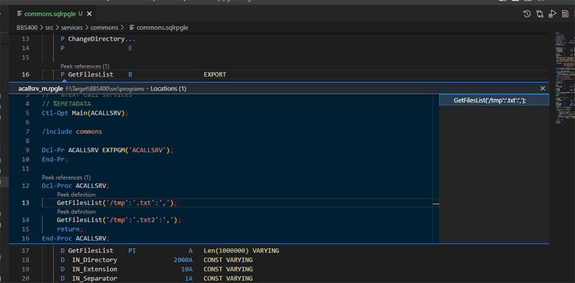 Procedure Declaration Code Lens in ARCAD Elias